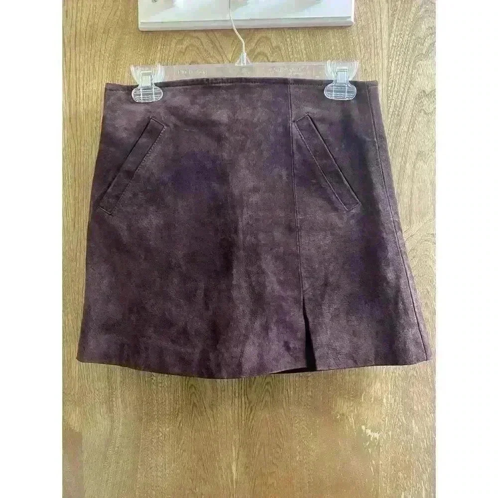 Blank NYC Mini Skirt Women's Size 28 Real Suede Leather Purple Pockets Zipper